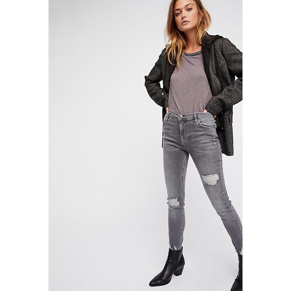 Free People Shark Bite Skinny Jeans in Gray